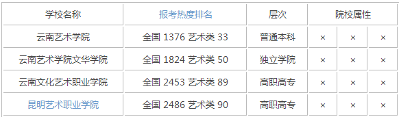 2015年云南艺术类大学排名