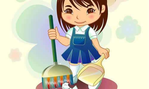 卡通小孩子扫地